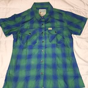 DIXXON Blue and Green Plaid Button Down Shirt